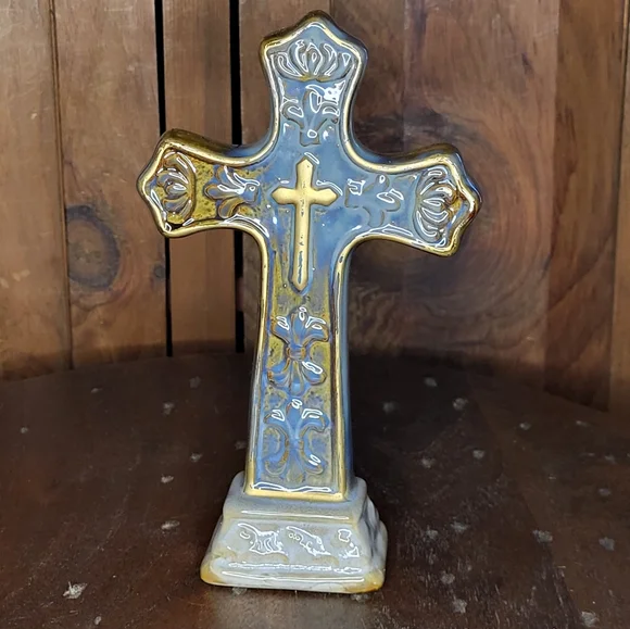 Gold and Gray Ceramic Cross - Picture 2 of 12